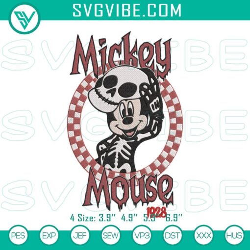 Mickey Mouse Skeleton 1928 embroidery file, perfect for classic Disney Halloween projects.
