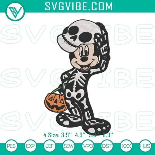 Mickey Mouse skeleton embroidery designs for spooky Disney Halloween themes, unique digital file.