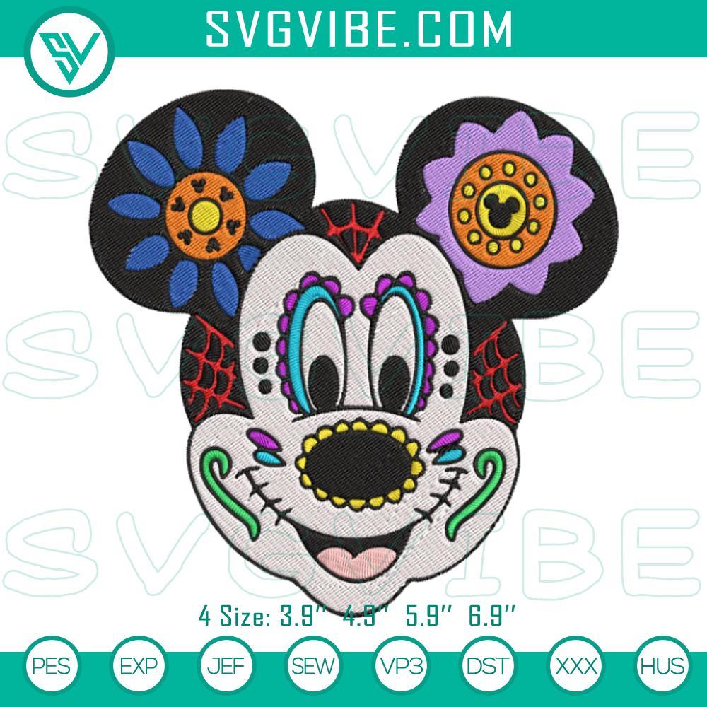 mickey-mouse-sugar-skull-embroidery-design-day-of-the-dead-mickey-embroidery-file-mockup.jpg Día De Los Muertos Mickey Mouse sugar skull embroidery design file for Day of the Dead celebration.
