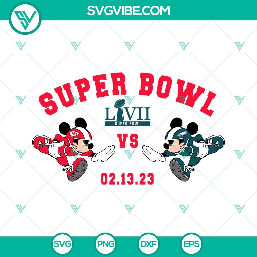 Mickey Mouse Super Bowl LVII 2023 SVG, Chiefs Vs Eagles SVG PNG DXF EPS Cricut Mickey Mouse Super Bowl LVII 2023 SVG featuring Chiefs Vs Eagles design for download in PNG format.
