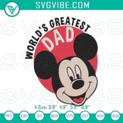 Embroidery designs of Mickey Mouse World’s Greatest Dad for Father’s Day, pattern with cute Disney character theme.