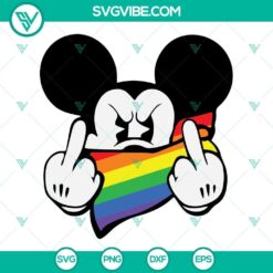 Mickey Mouse Pride SVG files with middle finger gesture, LGBT pride design. Great for digital projects.