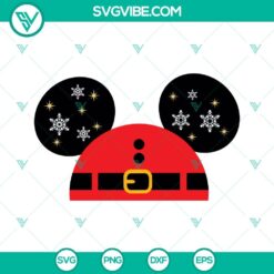 Mickey Santa Hat Ears SVG with Disney Christmas designs, files in PNG, DXF, and EPS formats for download. Perfect for holiday crafting.
