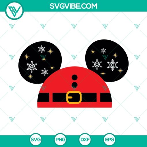 Mickey Santa Hat Ears SVG with Disney Christmas designs, files in PNG, DXF, and EPS formats for download. Perfect for holiday crafting.
