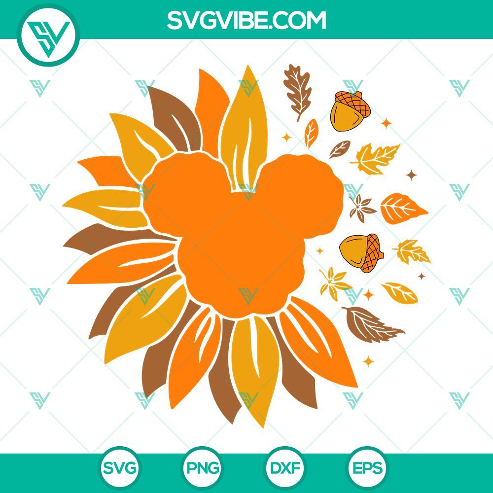 Mickey Sunflower SVG, Disney Fall SVG, Thanksgiving SVG Mickey Mouse themed sunflowers and fall elements in SVG format for Thanksgiving. Ideal for Disney lovers and autumn crafting projects.