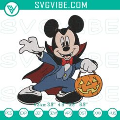 Vampire mouse pumpkin embroidery design for Halloween, spooky and cute character pattern.