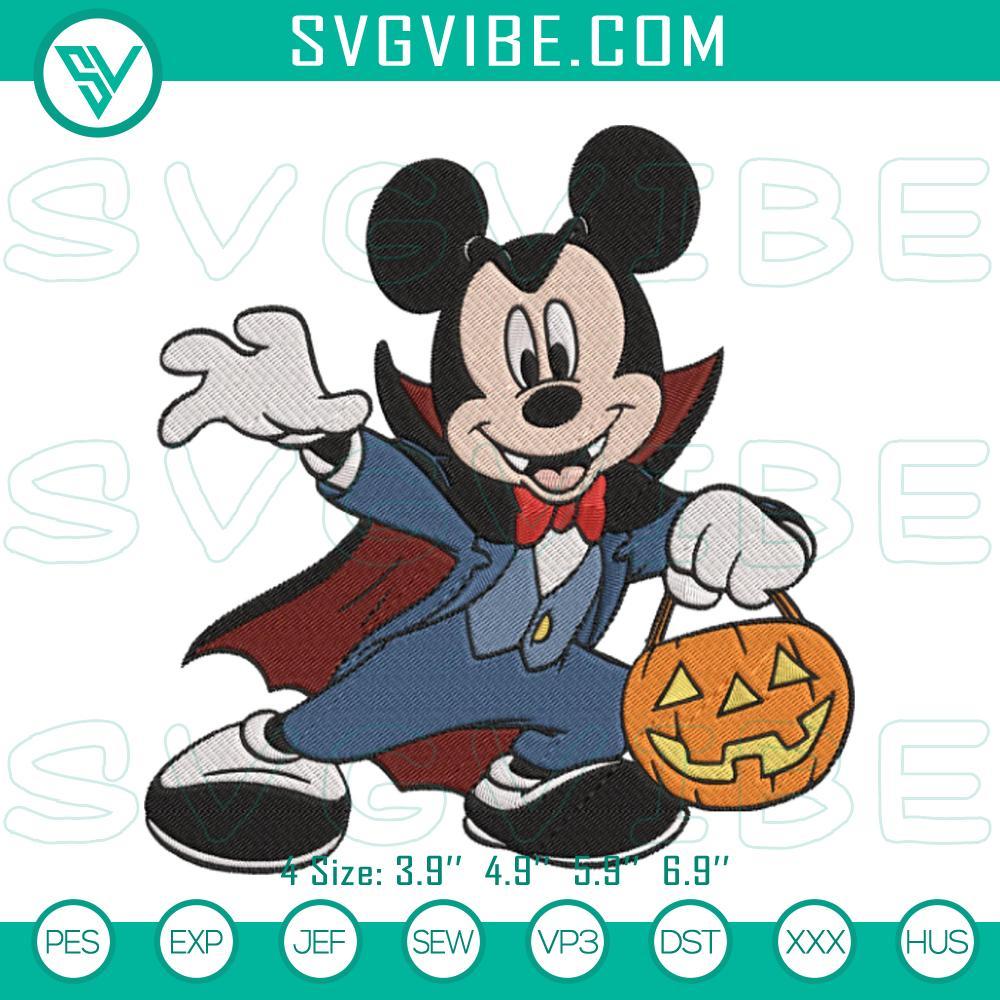 Mickey Vampire With Pumpkin Embroidery Design Files Vampire mouse pumpkin embroidery design for Halloween, spooky and cute character pattern.
