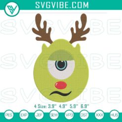 Mike Reindeer Monsters Inc Christmas embroidery design file, perfect for holiday crafts featuring a festive and whimsical design.