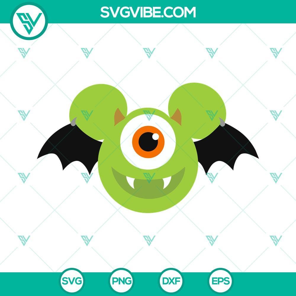 Mike Wazowski Mickey Mouse Ears SVG, Mike Wazowski Bat Halloween SVG Mike Wazowski Mickey Mouse Ears SVG of Halloween theme featuring Mike Wazowski Bat design, perfect for DIY projects.