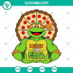 Mikey Ninja Turtle SVG with Michelangelo holding pizza slice, fun Ninja design for SVG file, perfect for TMNT fans.