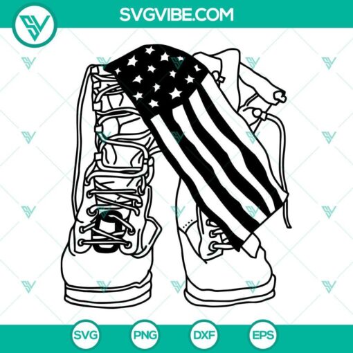 Military boots and American flag themed SVG files for download, ideal for army veterans and patriotic designs.