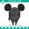 Millennium Falcon themed Mickey Mouse ears embroidery design, Disney Star Wars file, ideal for craft projects and Disney fans.