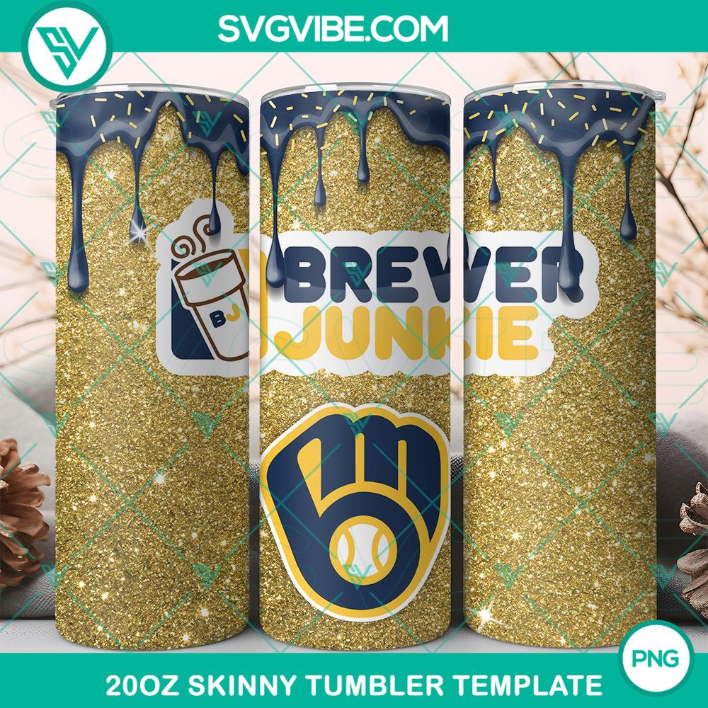 Milwaukee Brewers Dunkie Junkie Glitter 20oz Tumbler Wrap PNG File Milwaukee Brewers Dunkie Junkie Glitter 20oz Tumbler Wrap PNG File for baseball fans, with vibrant team colors and logo, ready for digital use.