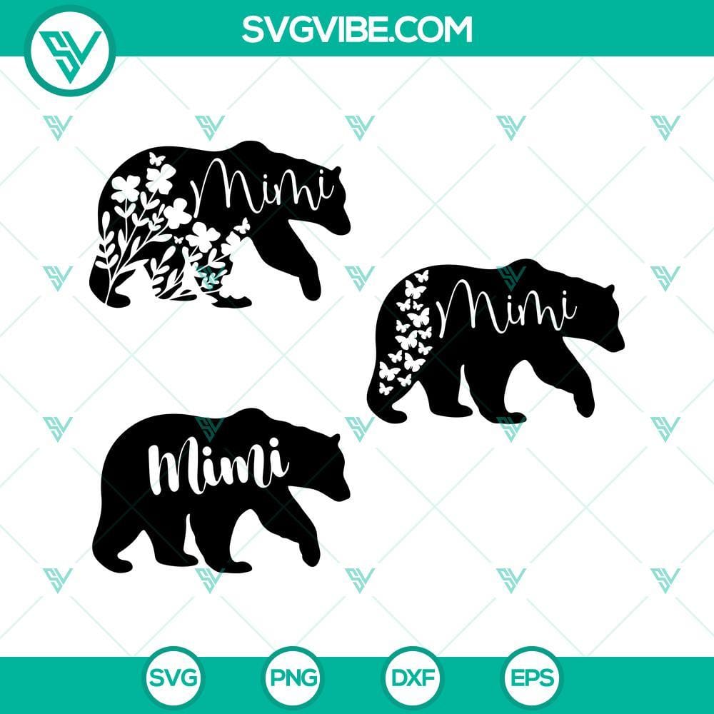 Mimi Bear Svg, Mimi Svg, Bear Svg Bundle Mimi bear themed SVG bundle with cute and versatile designs for digital crafting projects.