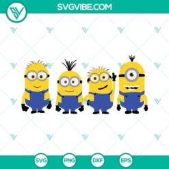 Minions themed SVG file with various formats for Cricut and Silhouette, including PNG, DXF, and EPS cut files.