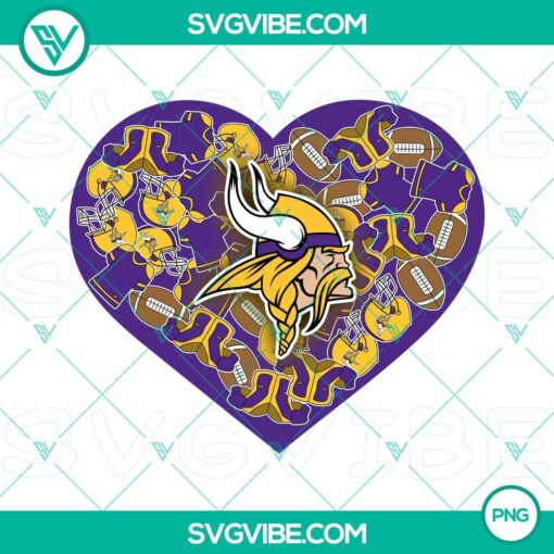 Minnesota Vikings heart Valentine PNG images in various file designs for downloading and printing.