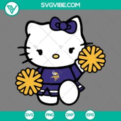 Minnesota Vikings Hello Kitty Cheerleader design in SVG, PNG, DXF, and EPS formats for download. Cute and sporty football-themed graphic.
