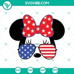 Minnie American flag sunglasses star bow SVG download, perfect for Disney 4th of July celebrations.