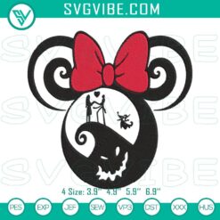 Minnie ears Nightmare Before Christmas embroidery designs featuring Jack and Sally. Detailed file for DIY projects.