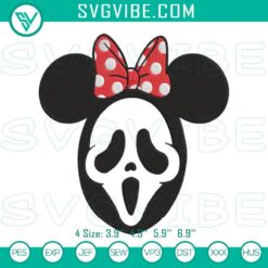 Mouse Ghost Face Scream Halloween embroidery design featuring horror movie character stitch, perfect for spooky decor.
