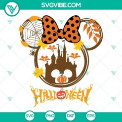 Minnie Mouse pumpkin Halloween SVG file with Disney Happy Halloween images PNG for crafts and decor.