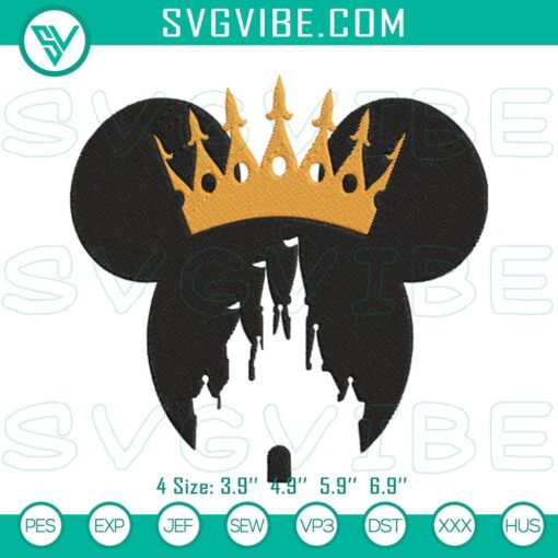Minnie Mouse inspired crown embroidery files featuring Disney castle and mouse ears design. Perfect for craft projects.