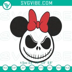 Minnie Mouse and Jack Skellington machine embroidery designs inspired by Nightmare Before Christmas. Ideal for crafting projects.