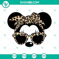 Leopard print Minnie Mouse sunglasses and bow SVG files for Vacay Mode and Magic theme. Downloadable design.