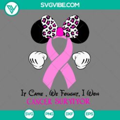 Minnie If Came We Fought I Won Cancer Survivor SVG Images, Minnie Leopard Breast Cancer SVG Download PNG DXF EPS