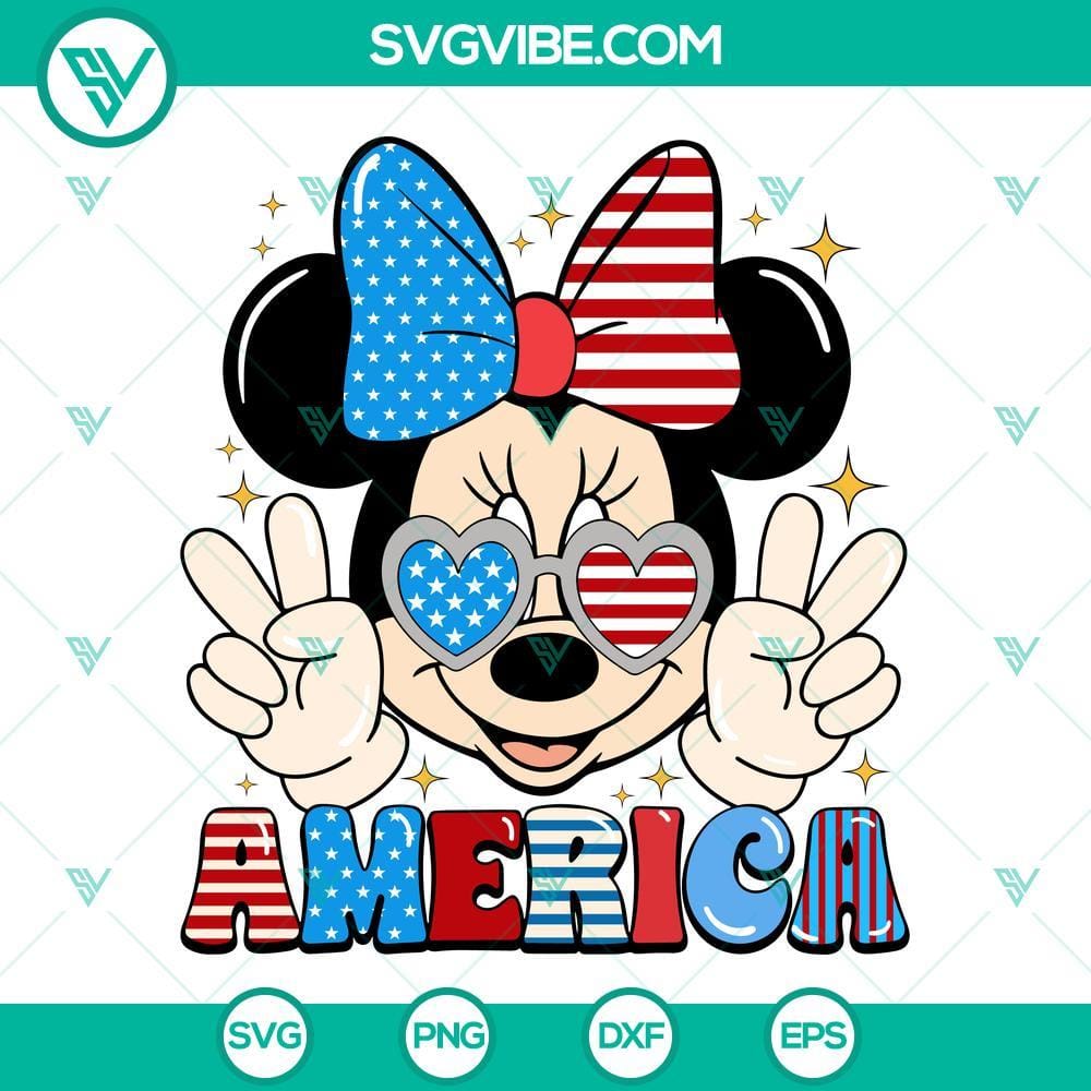 Minnie Mouse America SVG, Disney Minnie 4th Of July SVG Disney Minnie Mouse patriotic SVG design for Fourth of July celebration, perfect for download.