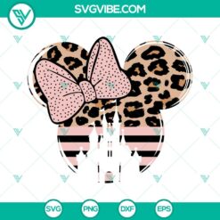 Minnie Mouse Ears Pink Stripes Castle Leopard SVG File, Minnie Head design in pink, stripes, leopard print, and a castle.