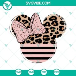 Minnie Mouse ears pink stripes leopard print head SVG download - cute and trendy Disney inspired design for crafts and projects.
