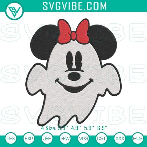 Minnie Mouse ghost embroidery files for Halloween, Disney-themed machine embroidery design.