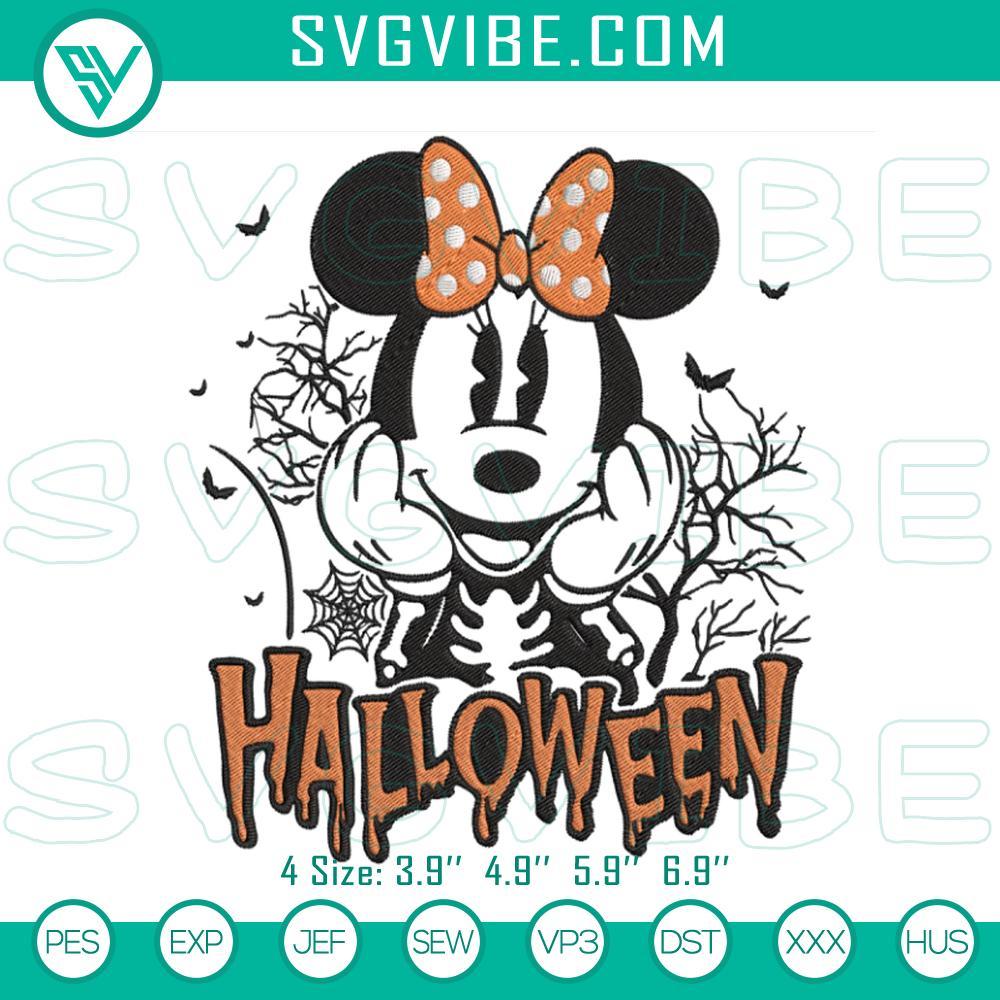 Minnie Mouse Halloween Skeleton Embroidery Design Files Cute mouse skeleton embroidery design for Halloween featuring a spooky cartoon character pattern.