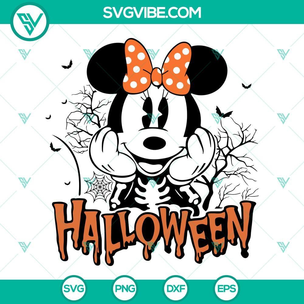 Minnie Mouse Halloween SVG File, Minnie Skeleton SVG Images Cricut File Minnie Mouse Halloween skeleton SVG for Cricut, perfect for Halloween crafts, featuring Minnie Mouse in a spooky skeleton design.