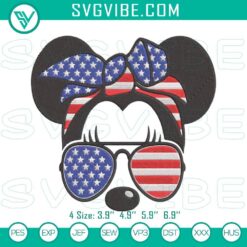 Minnie Mouse 4th of July embroidery design featuring Disney patriotic pattern, perfect for celebrating Independence Day.