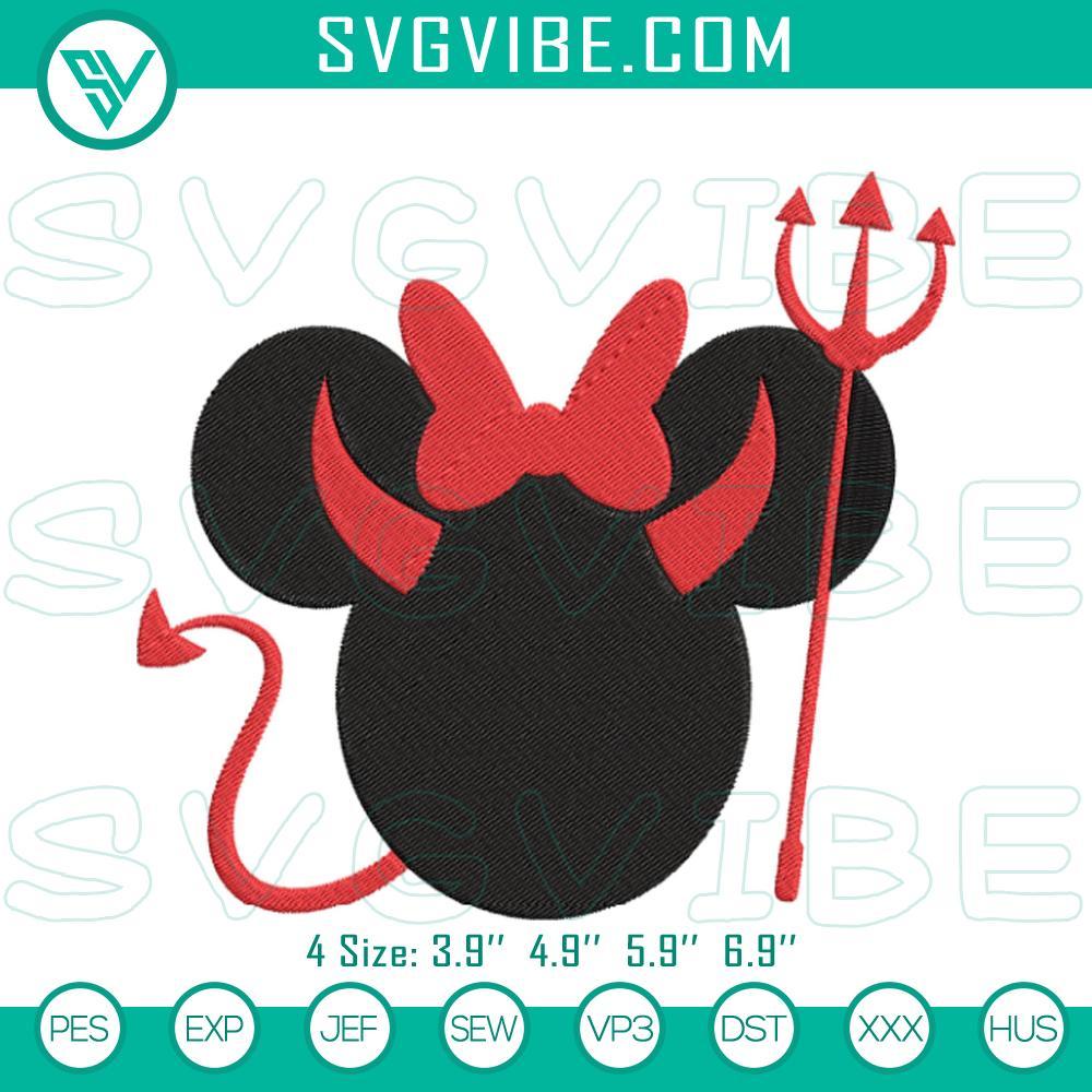 Minnie Mouse Head Devil Halloween Machine Embroidery Design File Download Minnie Mouse devil Halloween embroidery design in spooky file format for machine embroidery. Great for Halloween projects.