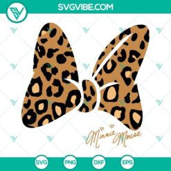 Minnie Mouse Leopard Bow SVG design with cheetah print, Disney inspired SVG files for projects.