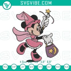 Minnie Mouse Trick Or Treat Machine Embroidery Designs, Disney Halloween Pattern for festive crafting projects.