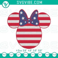 Minnie Mouse US flag embroidery design, Disney patriotic machine file for crafting.