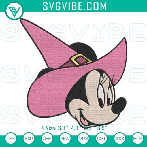 Minnie Mouse witch head embroidery designs for spooky Halloween.