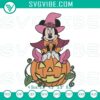 Minnie Mouse witch on pumpkin embroidery design for Halloween, Disney file.