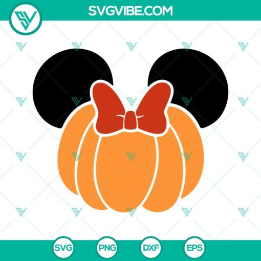 Minnie Mouse Halloween design SVG with pumpkin. Perfect for crafts, parties, and decor. Available for instant download.