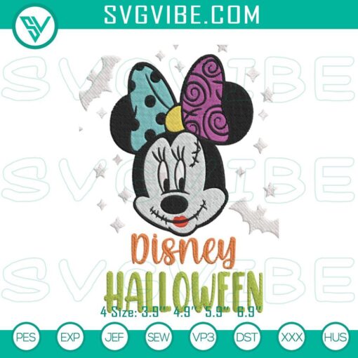 Minnie Sally Disney Halloween embroidery design with cute spooky elements, perfect for themed crafts.