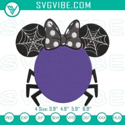 Minnie Mouse Halloween embroidery design with spiders, cute and spooky digital file for crafts.