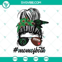 Black and green MOM of both cheer and football SVG design in team colors, perfect for sports fans.