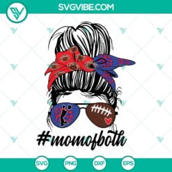 Cheer and football mom SVG files in blue and red team colors, perfect for sports-themed crafts.