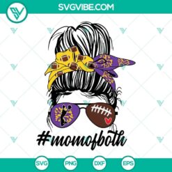 MOM of Both SVG file with Messy Bun Cheer Football Mom design in Purple and Yellow color scheme, perfect for sports mom crafts.