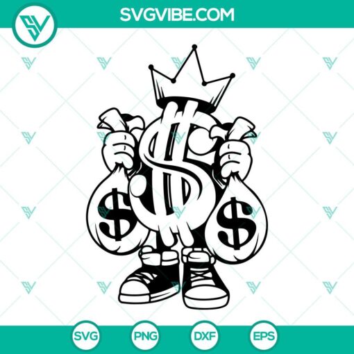Money King SVG images featuring US Dollar sign, money bag, and rich hipster design. Perfect for finance or wealth-themed projects.