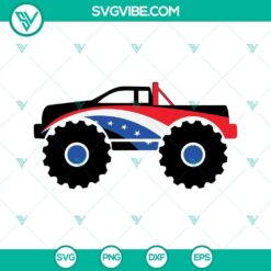 American flag-themed monster truck SVG ideal for Cricut and Silhouette, available for download. Great for patriotic crafts.